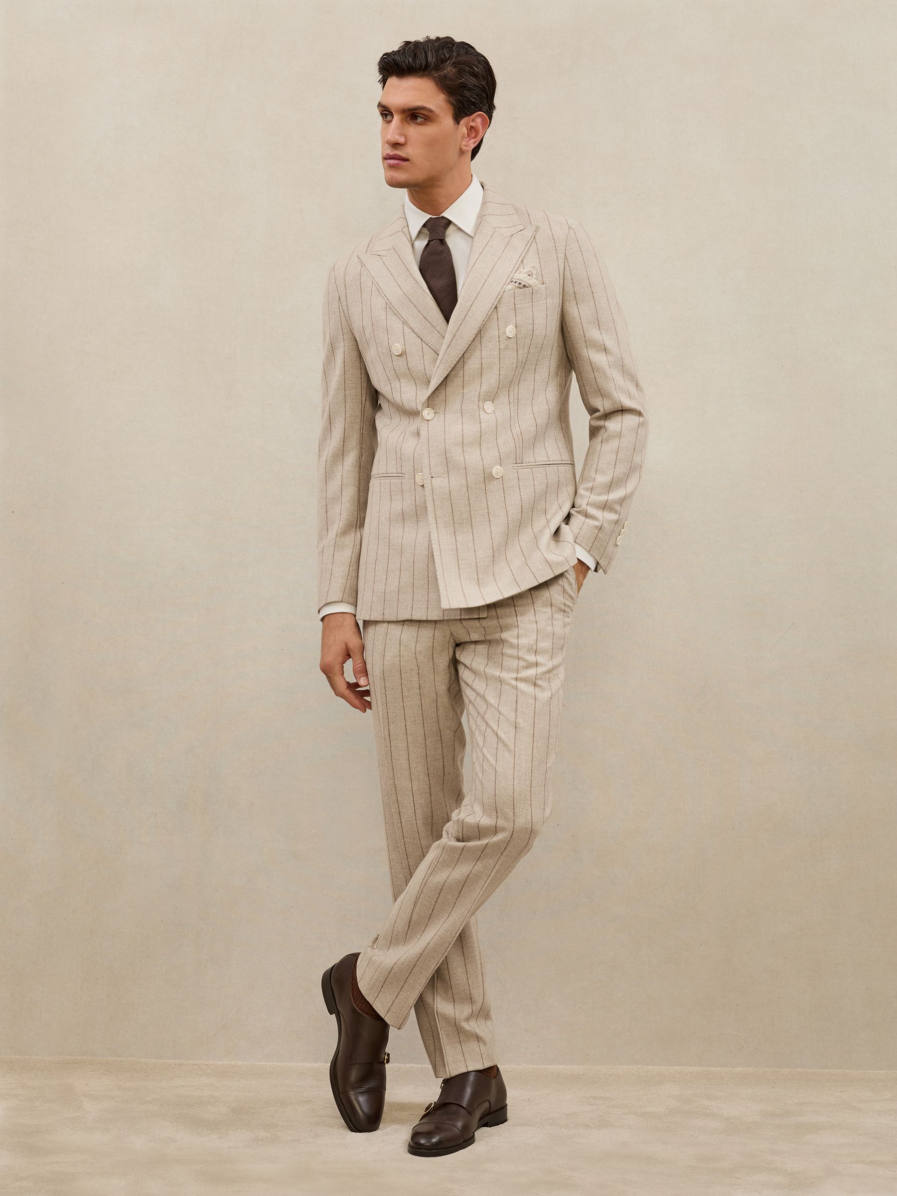 Buy Atelier Oatmeal Brown Vermentino Atelier Wool Pinstripe Suit