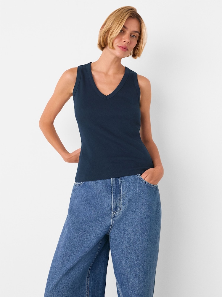 Whistles Blue Ellis V-Neck Jersey Vest - Image 1 of 5