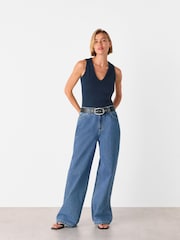 Whistles Blue Ellis V-Neck Jersey Vest - Image 3 of 5