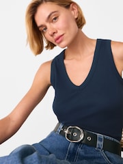 Whistles Blue Ellis V-Neck Jersey Vest - Image 4 of 5