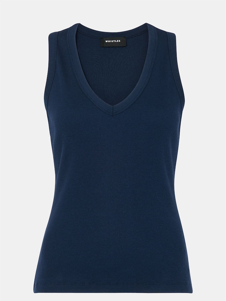 Whistles Blue Ellis V-Neck Jersey Vest - Image 5 of 5