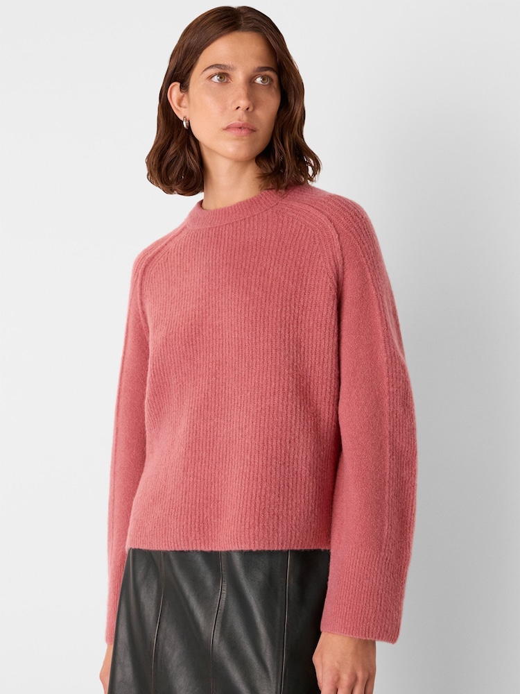 Whistles Pink Aria Wool Mix Crew Knit Jumper - Image 1 of 4