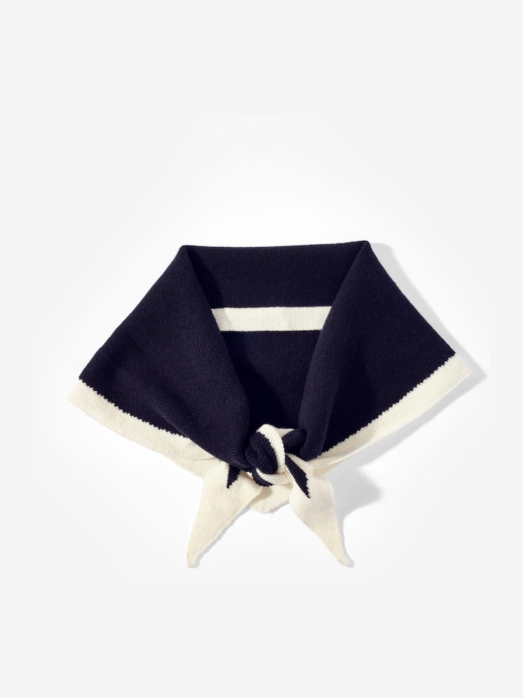 Mint Velvet Blue Navy Cotton Blend Triangle Knit Scarf - Image 2 of 5