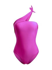 Linzi Pink Talum Tie Detail One Shoulder Tummy Control Swimsuit - Image 3 of 4
