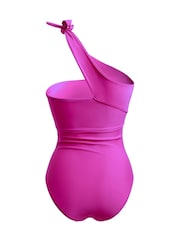 Linzi Pink Talum Tie Detail One Shoulder Tummy Control Swimsuit - Image 4 of 4