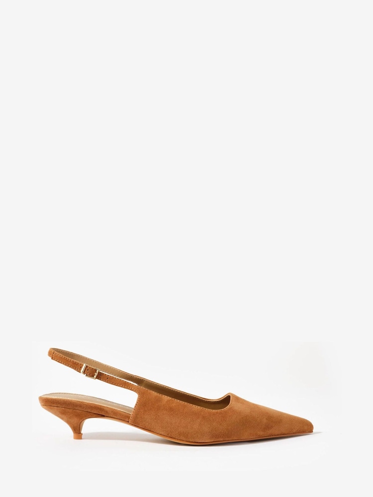 Mint Velvet Brown Mila Suede Slingback Kitten Heels - Image 1 of 4