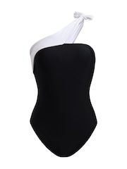 Linzi Black Talum Tie Detail One Shoulder Tummy Control Swimsuit - Image 3 of 4