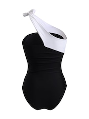 Linzi Black Talum Tie Detail One Shoulder Tummy Control Swimsuit - Image 4 of 4