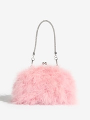Lipsy Blush Pink Feather Top Handle Clutch Bag - Image 1 of 5