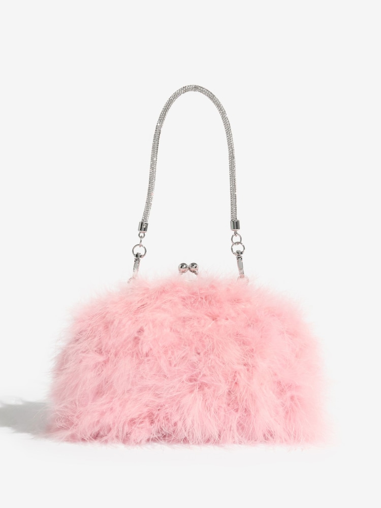 Lipsy Blush Pink Feather Top Handle Clutch Bag - Image 1 of 5