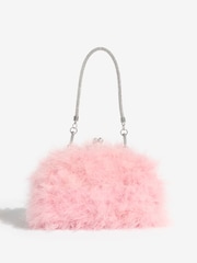 Lipsy Blush Pink Feather Top Handle Clutch Bag - Image 3 of 5