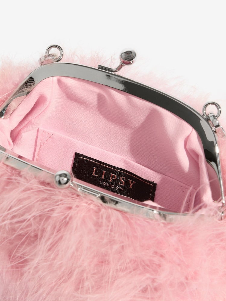 Lipsy Blush Pink Feather Top Handle Clutch Bag - Image 6 of 6