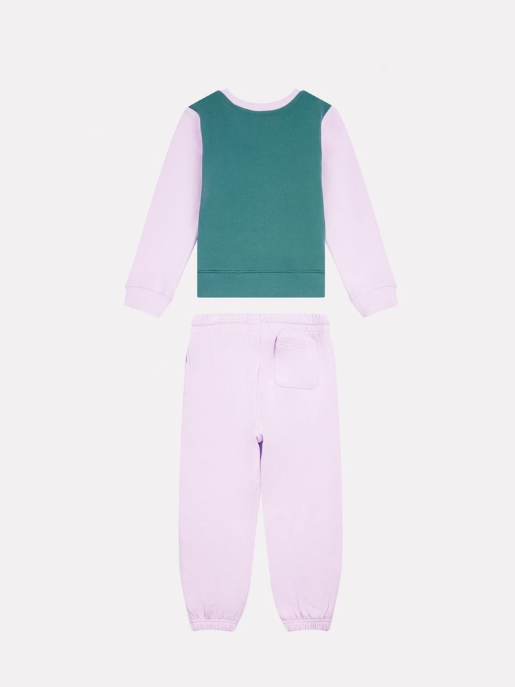New Balance Pink/Green FT Colourblock Curved Hem Crew & Joggers Set - Image 2 of 5 New Balance Pink/Green FT Colourblock Curved Hem Crew & Joggers Set - Image 2 of 5