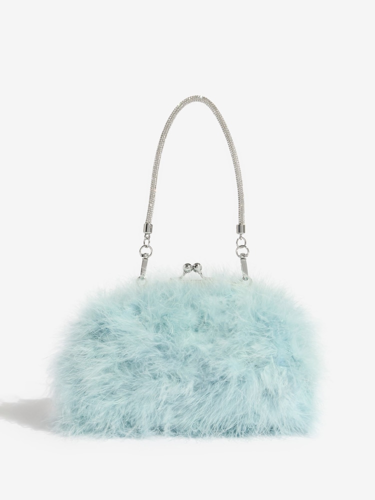 Lipsy Blue Feather Top Handle Clutch Bag - Image 1 of 5