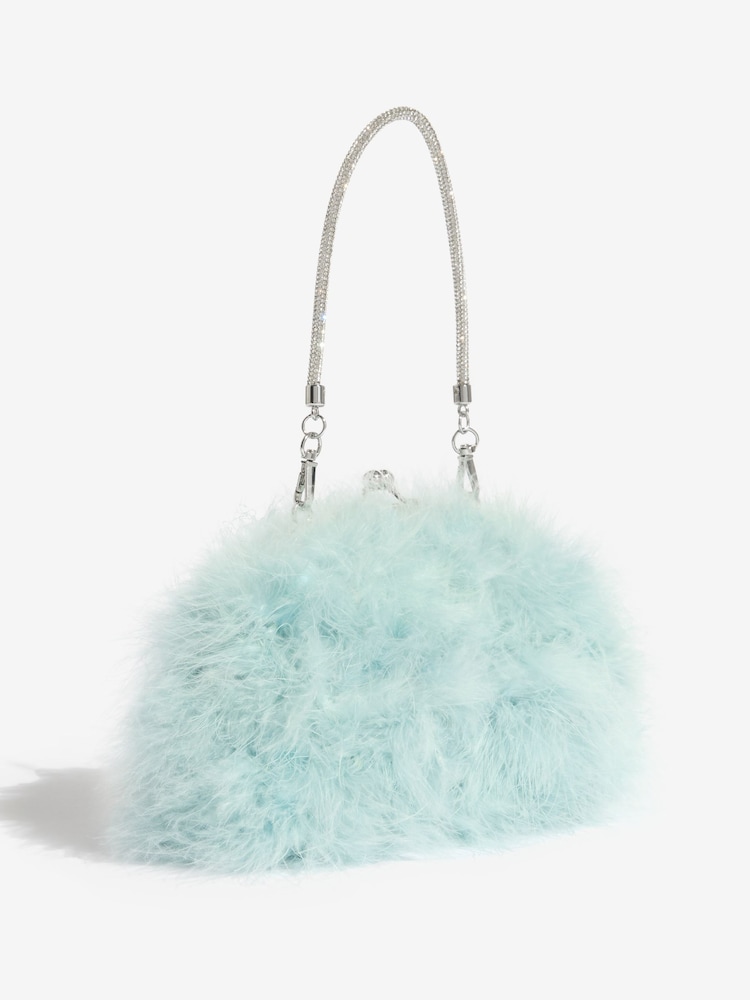 Lipsy Blue Feather Top Handle Clutch Bag - Image 2 of 5