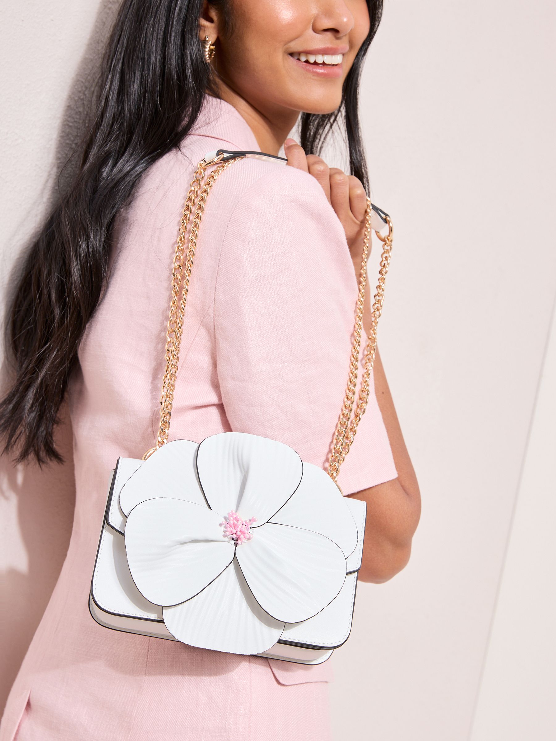Buy Friends Like These White 3D Floral Chain Shoulder Bag from