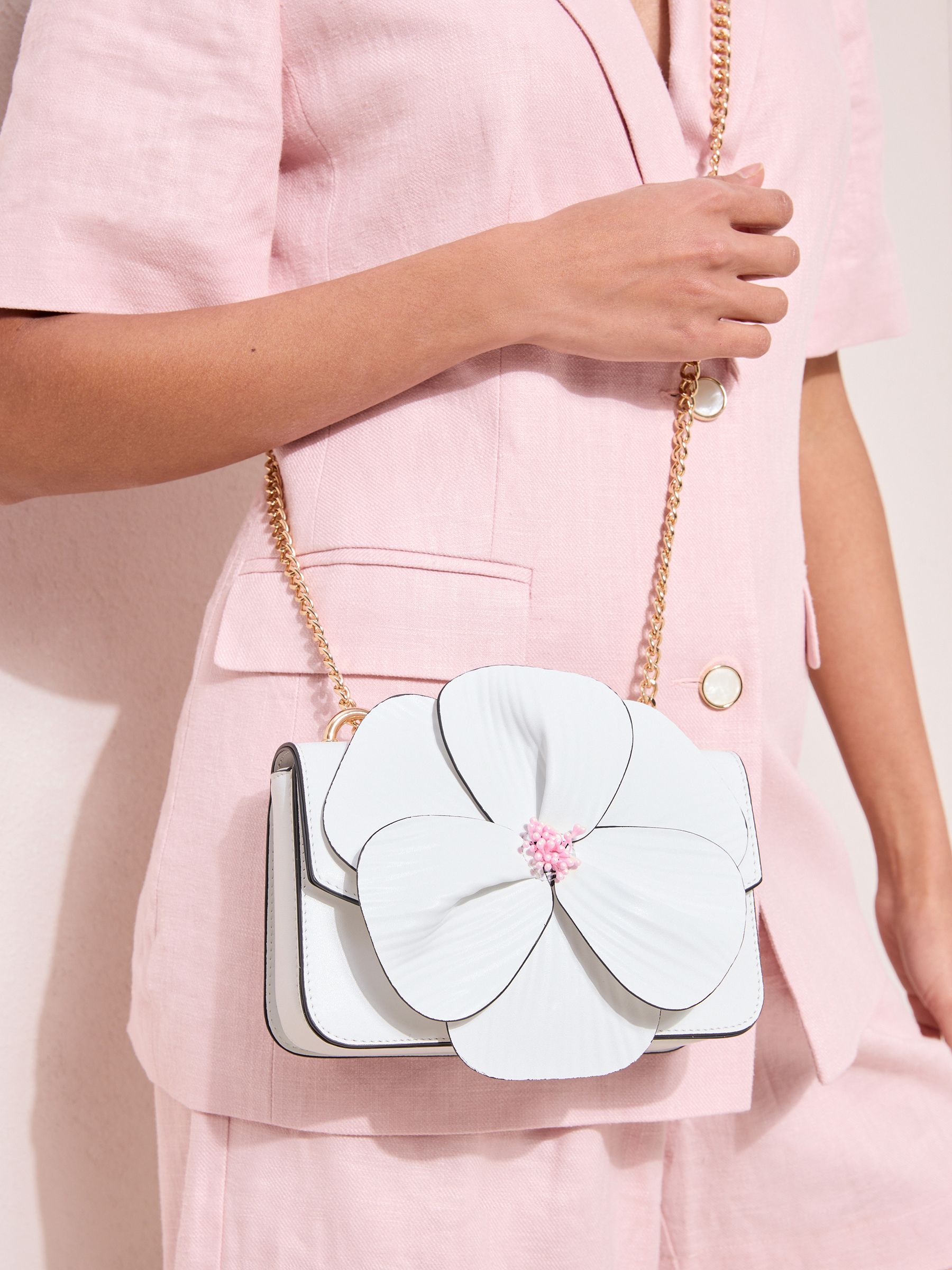 Buy Friends Like These White 3D Floral Chain Shoulder Bag from