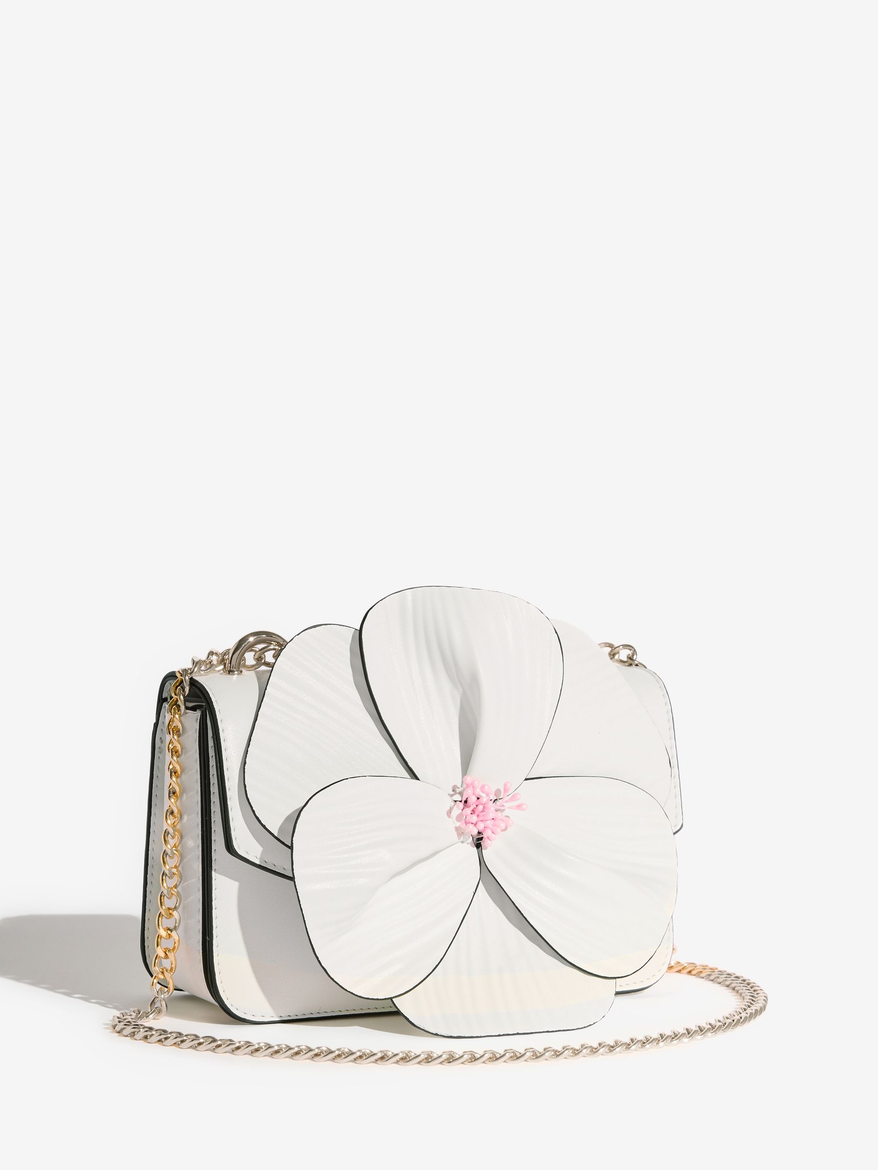 Buy Friends Like These White 3D Floral Chain Shoulder Bag from
