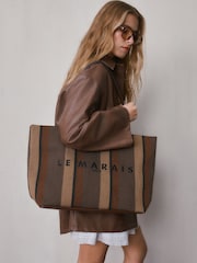 Chocolate Brown Stripe Shoulder Bag - Image 1 of 10