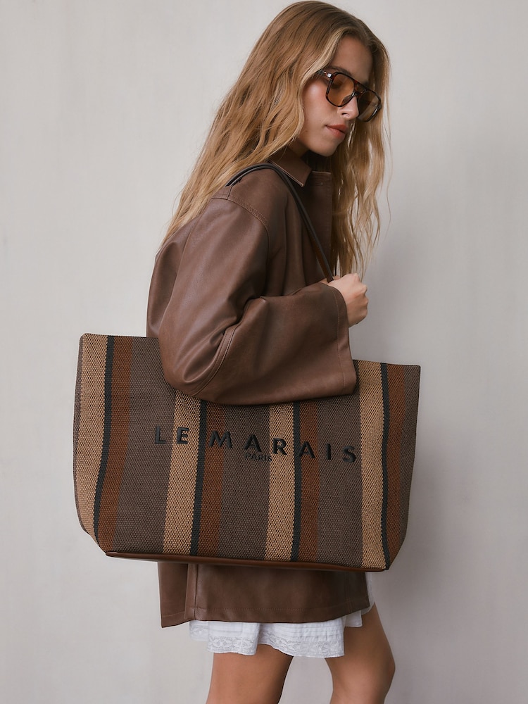 Chocolate Brown Stripe Shoulder Bag - Image 1 of 10