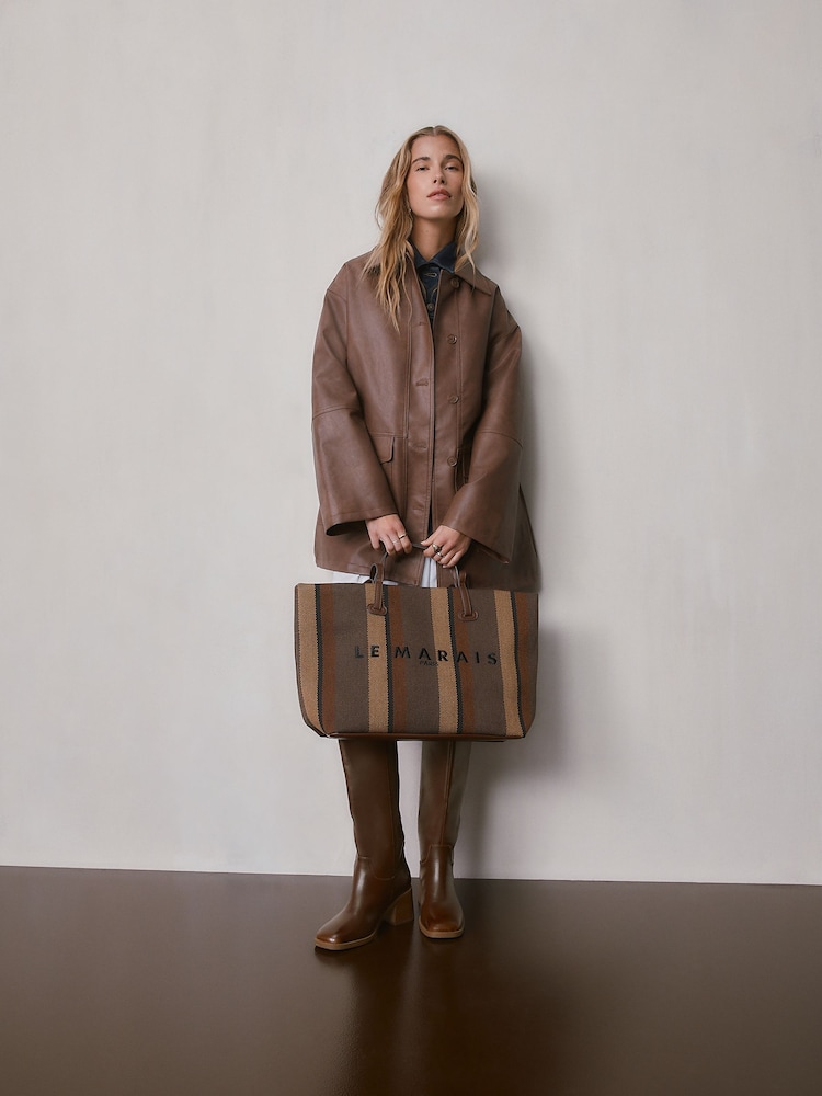 Chocolate Brown Stripe Shoulder Bag - Image 2 of 10