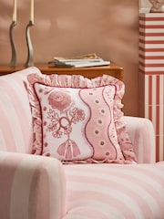 Cath Kidston Pink Spitalfields Embroidered Ruffle Edge Cushion - Image 1 of 3