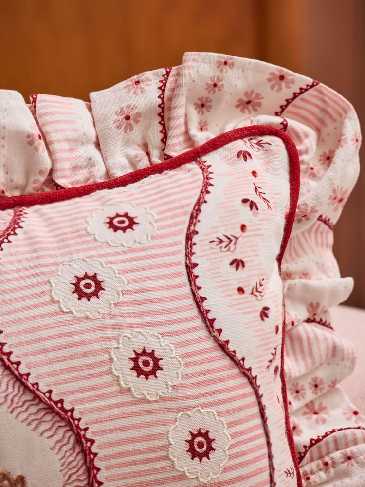 Cath Kidston Pink Spitalfields Embroidered Ruffle Edge Cushion - Image 3 of 3