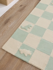 JoJo Maman Bébé Green Dinosaur Checkerboard Cotton Tufted Rug - Image 2 of 5