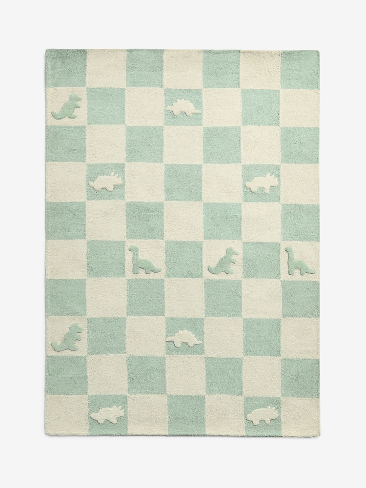 JoJo Maman Bébé Green Dinosaur Checkerboard Cotton Tufted Rug - Image 5 of 5