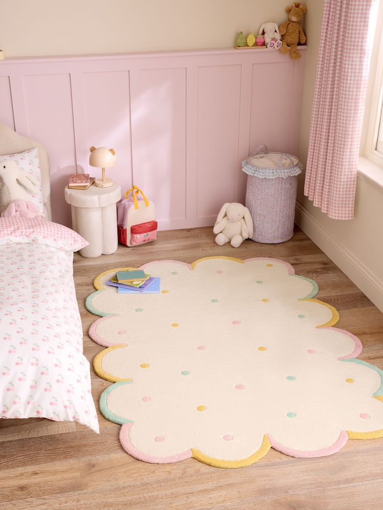 JoJo Maman Bébé Multi Polka Dot Scallop Cotton Tufted Rug - Image 1 of 5