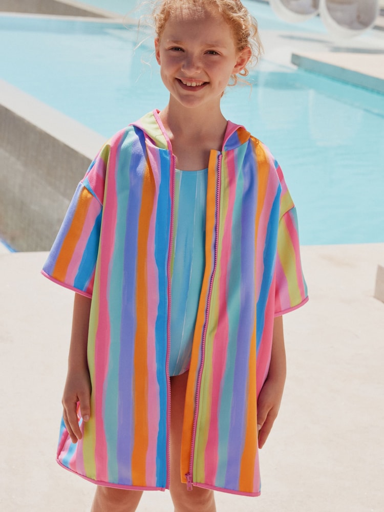 Rainbow Stripe Zip Quick Dry Poncho (9mths-8yrs) - Image 1 of 9
