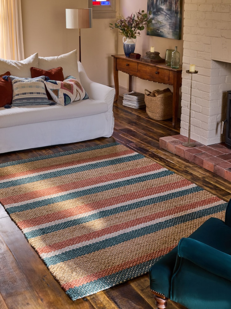 FatFace Red/Blue Stripe Jute Flatweave Rug - Image 1 of 5 FatFace Red/Blue Stripe Jute Flatweave Rug - Image 1 of 5