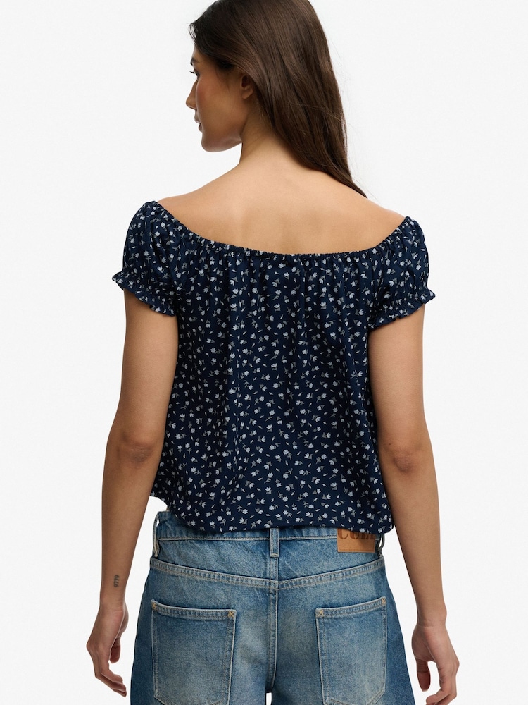 ネイビー - Superdry Short Sleeves 1/2 Button Woven Top - 画像 2 / 7