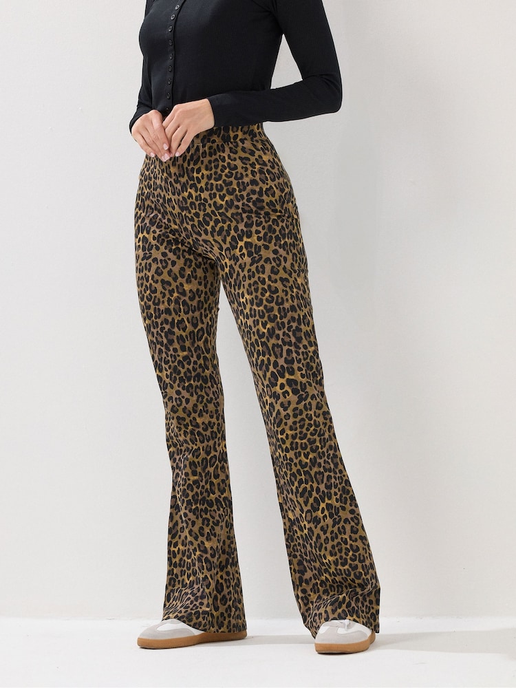 Long Tall Sally Black Leopard Flared Leggings - Image 1 of 5 Long Tall Sally Black Leopard Flared Leggings - Image 1 of 5