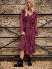 M&Co Black Petite Floral Chiffon Long Sleeve Boho Dress - Image 4 of 6