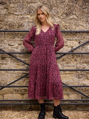 M&Co Black Petite Floral Chiffon Long Sleeve Boho Dress - Image 5 of 6