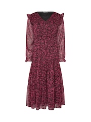 M&Co Black Petite Floral Chiffon Long Sleeve Boho Dress - Image 6 of 6