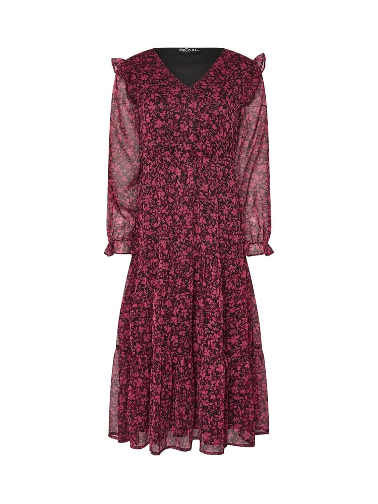 M&Co Black Petite Floral Chiffon Long Sleeve Boho Dress - Image 6 of 6