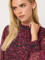 M&Co Black Petite Floral Studded Detail Blouse - Image 6 of 7