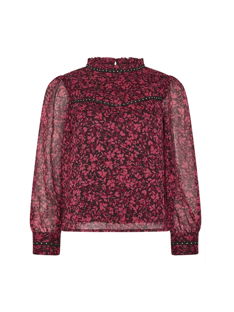 M&Co Black Petite Floral Studded Detail Blouse - Image 7 of 7
