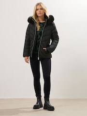 M&Co Black Petite Fur Trim Padded Jacket - Image 2 of 5