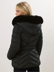 M&Co Black Petite Fur Trim Padded Jacket - Image 3 of 5