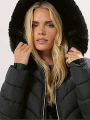 M&Co Black Petite Fur Trim Padded Jacket - Image 4 of 5