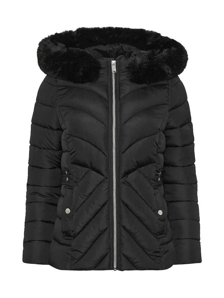 M&Co Black Petite Fur Trim Padded Jacket - Image 5 of 5