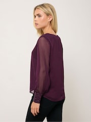 M&Co Purple Petite Sequin Cuff Blouse - Image 3 of 5