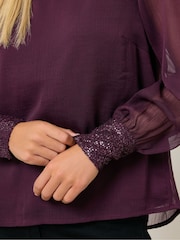M&Co Purple Petite Sequin Cuff Blouse - Image 4 of 5