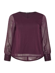 M&Co Purple Petite Sequin Cuff Blouse - Image 5 of 5