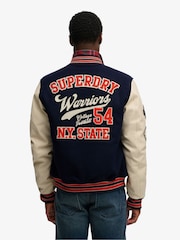 Superdry Blue College Patched Varsity Jacket - Image 2 of 8