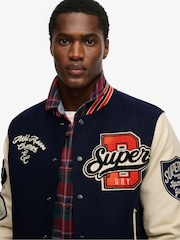 Superdry Blue College Patched Varsity Jacket - Image 5 of 8