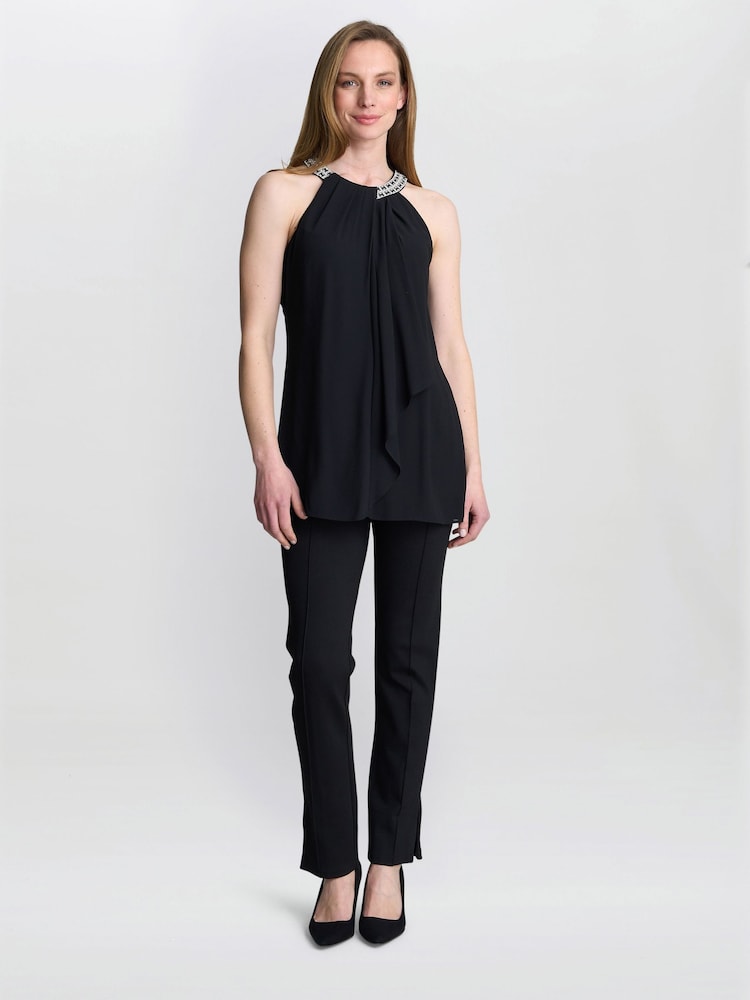Preto - Gina Bacconi Red Elle Halter Top With Beaded Neck - Imagem 1 de 5